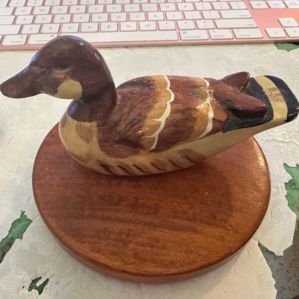 Handcrafted Wooden Duck Figurine - Brown